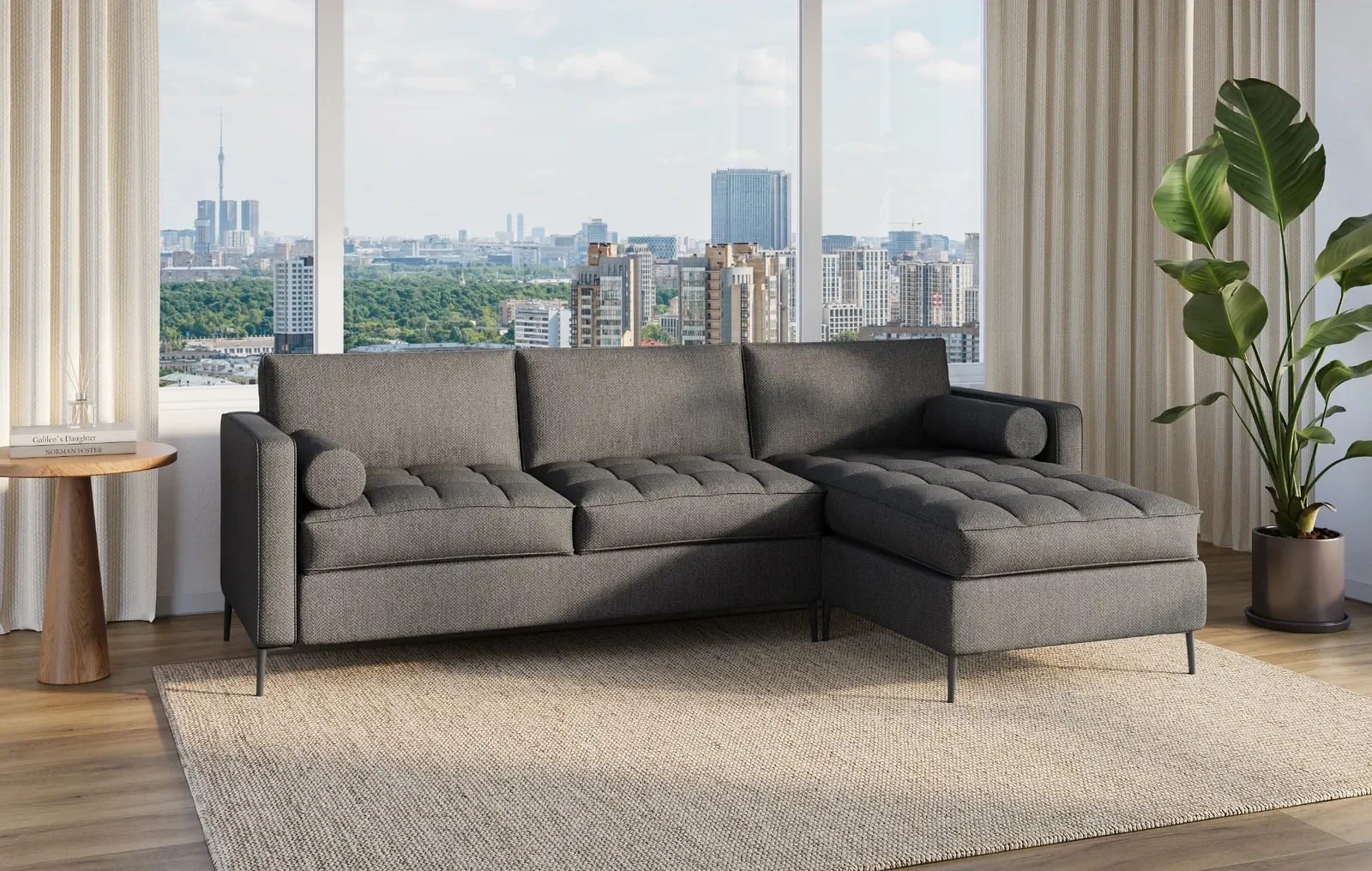 SIXTREND Beauvoir sectional sofa with quilted seat cushions and bolstering pillows
