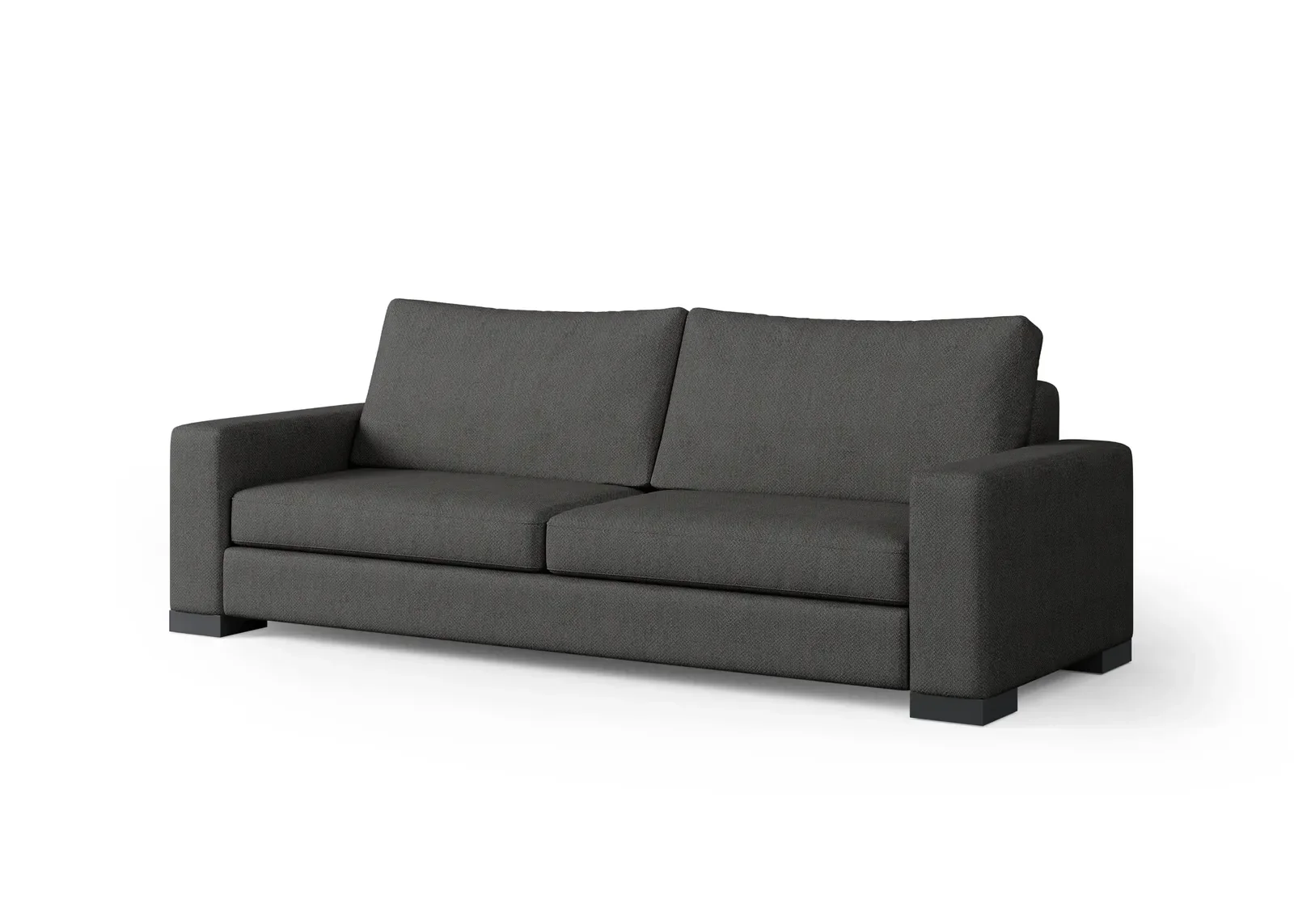 Zen sofa upholstered in charcoal-gray woven fabric