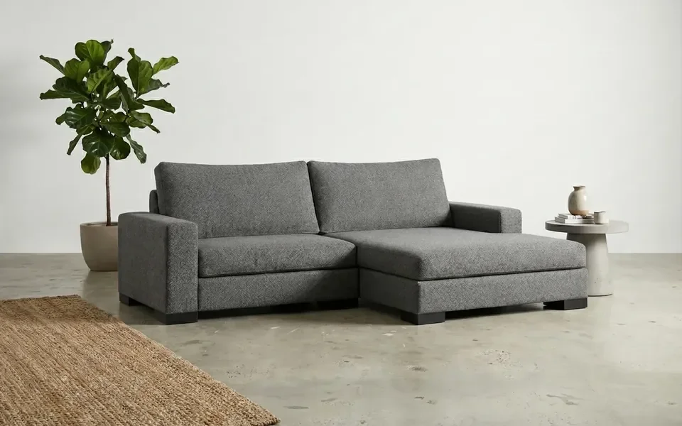 Zen two seater sofa with a chaise in charcoal