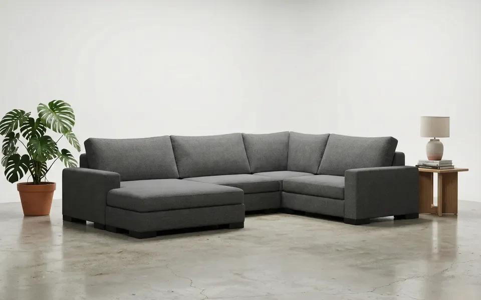 Zen corner sectional with a chaise in charcoal grey