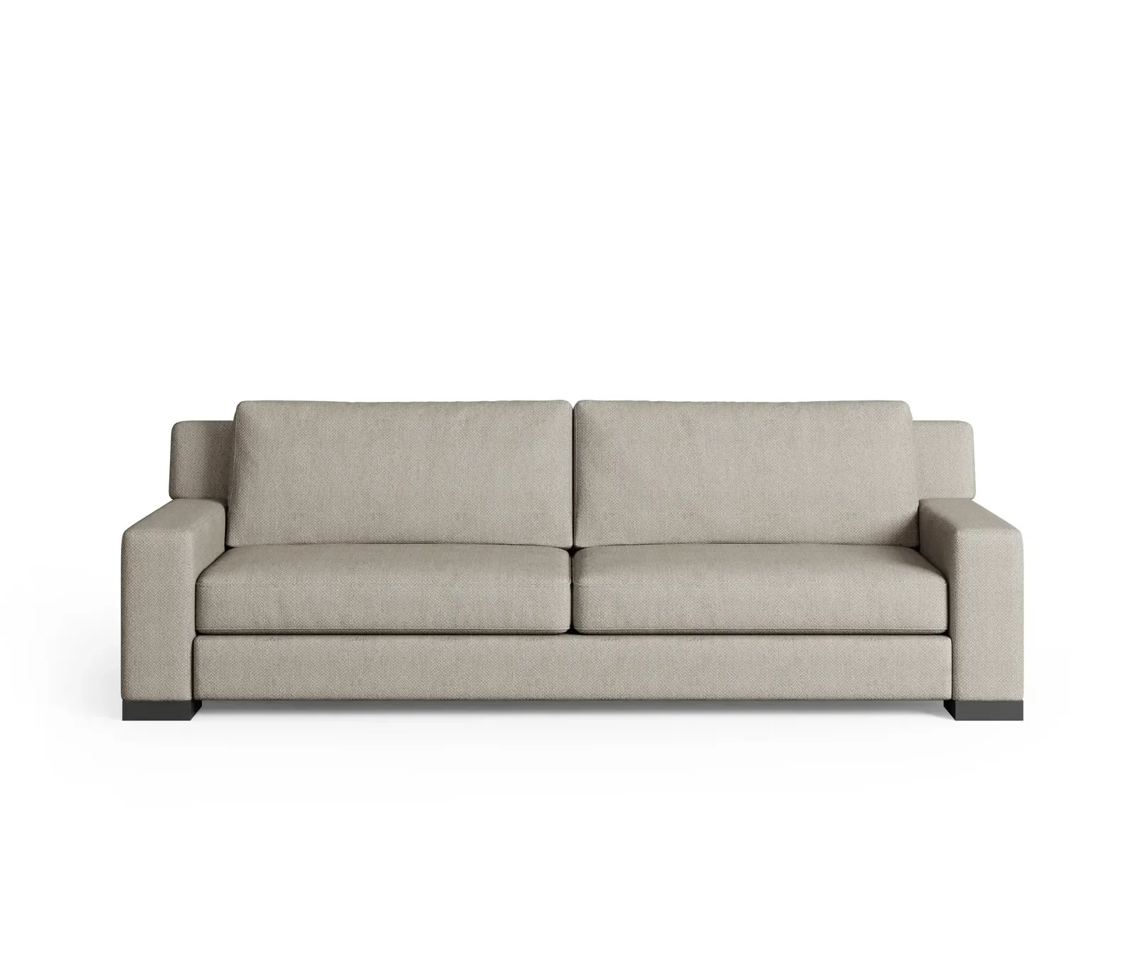 Cream beige Serrant ultra-wide minimalist sofa on a white background