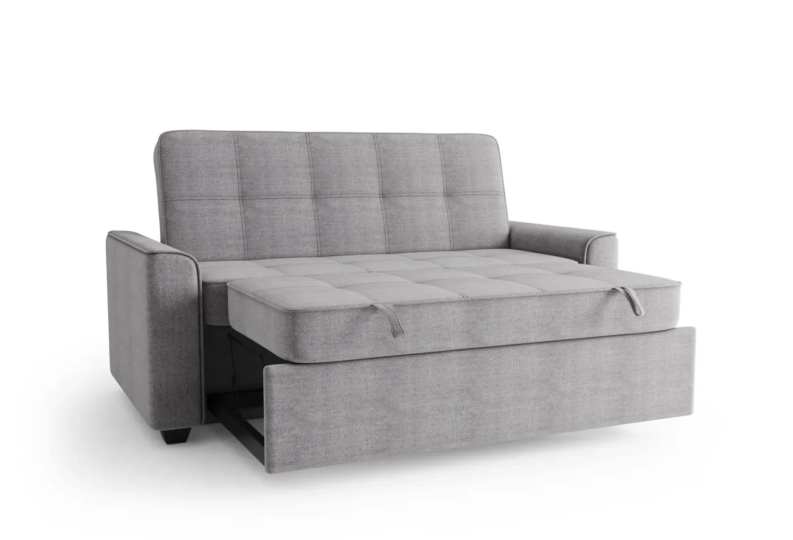 The SIXTREND Flex with its trundle pulled out as an extended seating area for lounging, in light grey on a white backdrop.